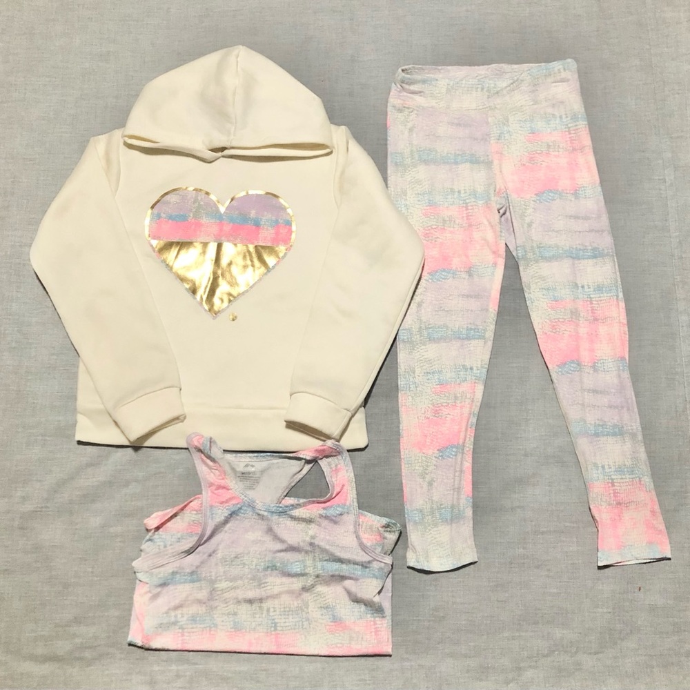 RBX Girls Active Pants Set 3-Piece Fleece Hoodie Tank & Legging Sz M(10-12)